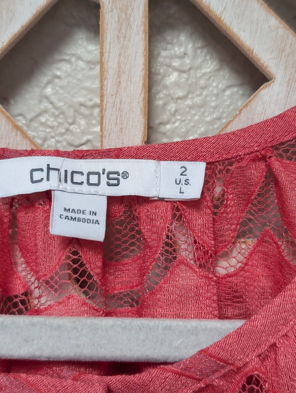 Chico's size 2 (US LG) coral pink button up sheer lace blouse dainty feminine - Picture 2 of 8